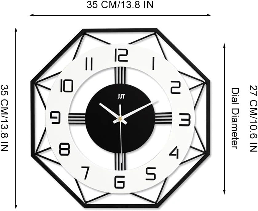 Modern Black & White Octagon Wall Clock - 35cm Geometric Design