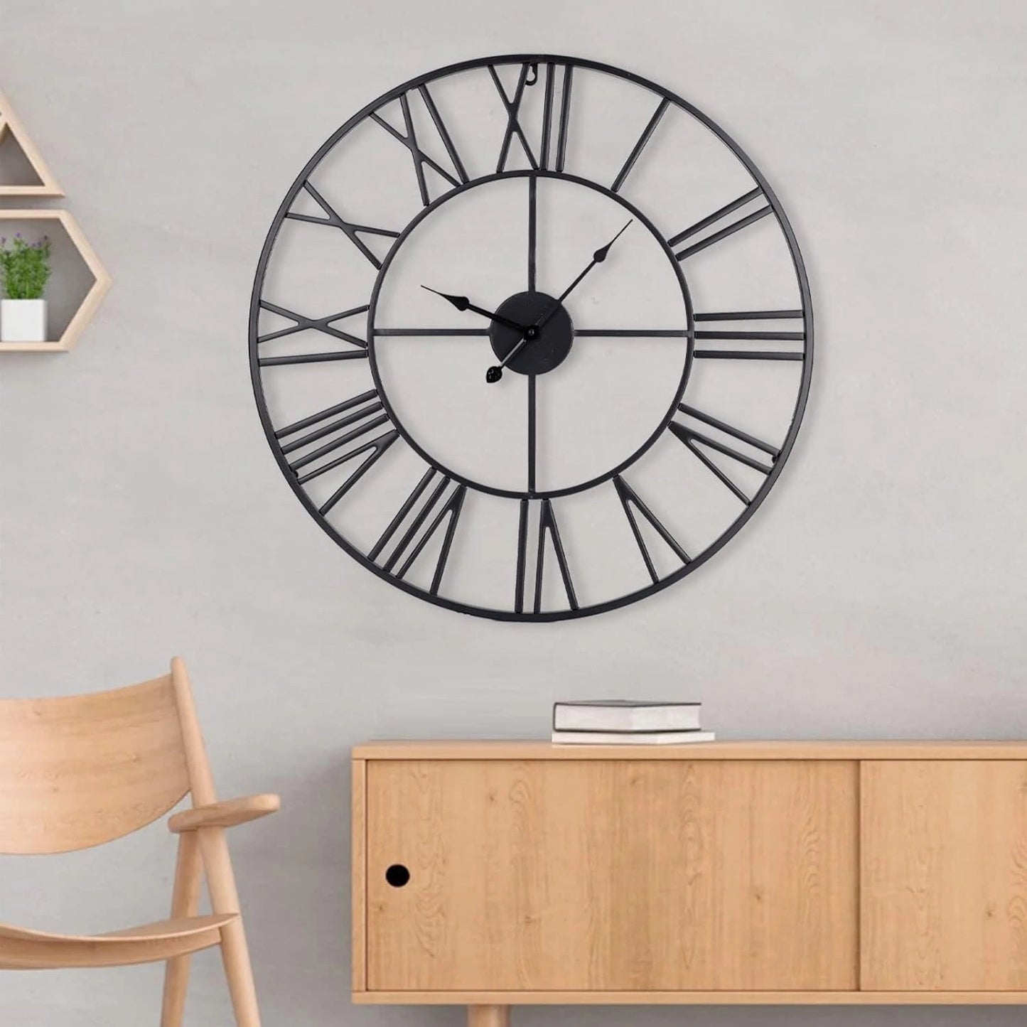 Classic Roman Numeral Skeleton Wall Clock - Vintage Iron Series