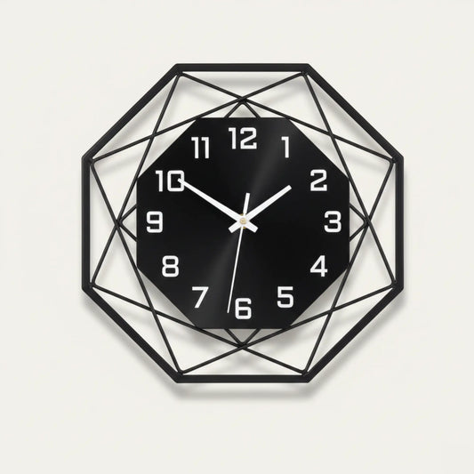 Modern Black Geometric Silent Metal Wall Clock