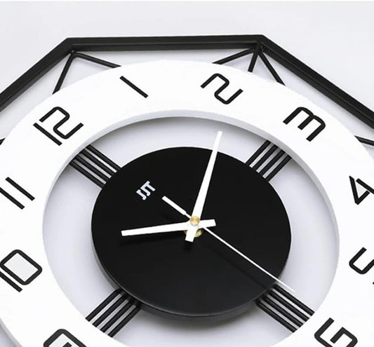 Modern Black & White Octagon Wall Clock - 35cm Geometric Design