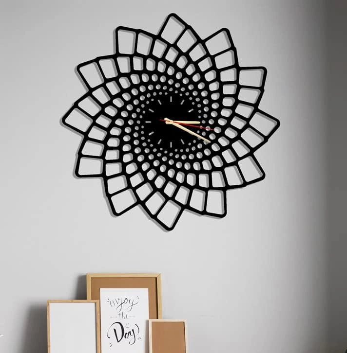 Modern Black Spiral Geometric Wall Clock - 35cm Optical Illusion Design