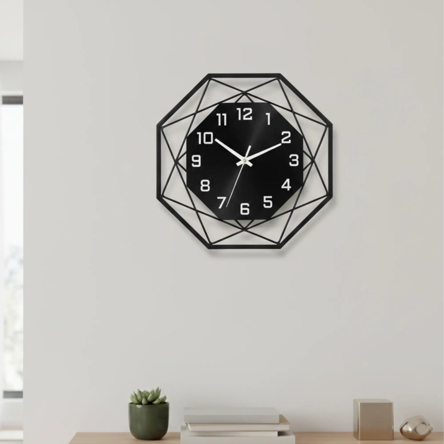 Modern Black Geometric Silent Metal Wall Clock