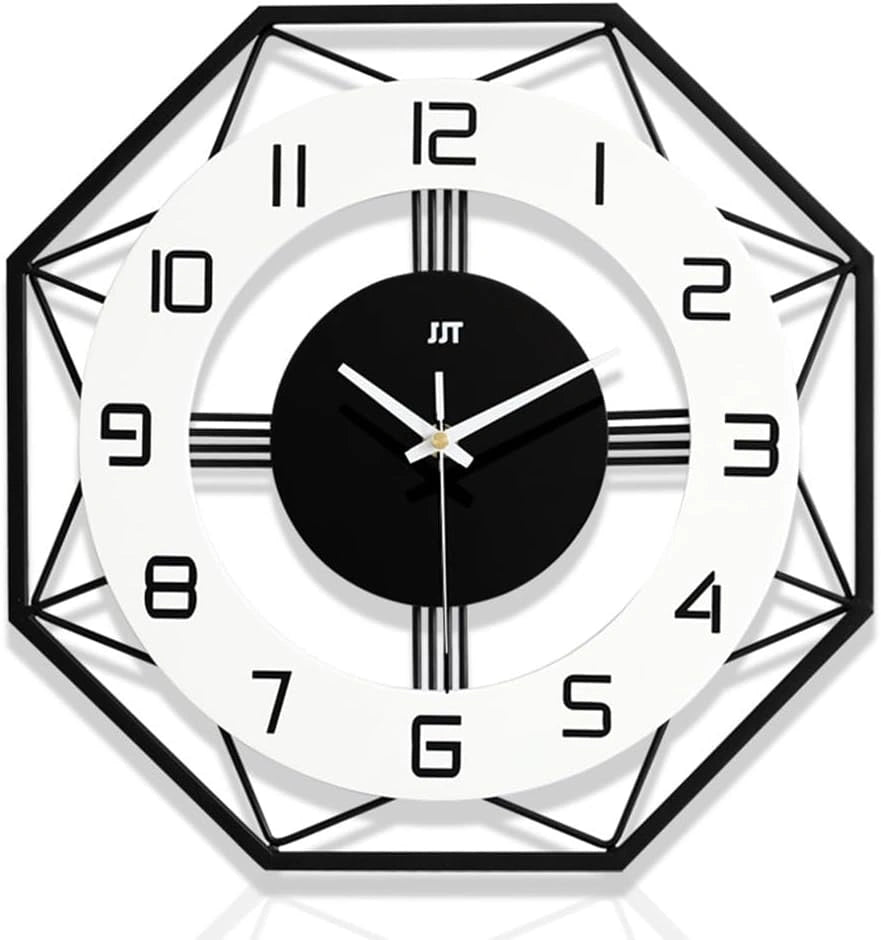 Modern Black & White Octagon Wall Clock - 35cm Geometric Design