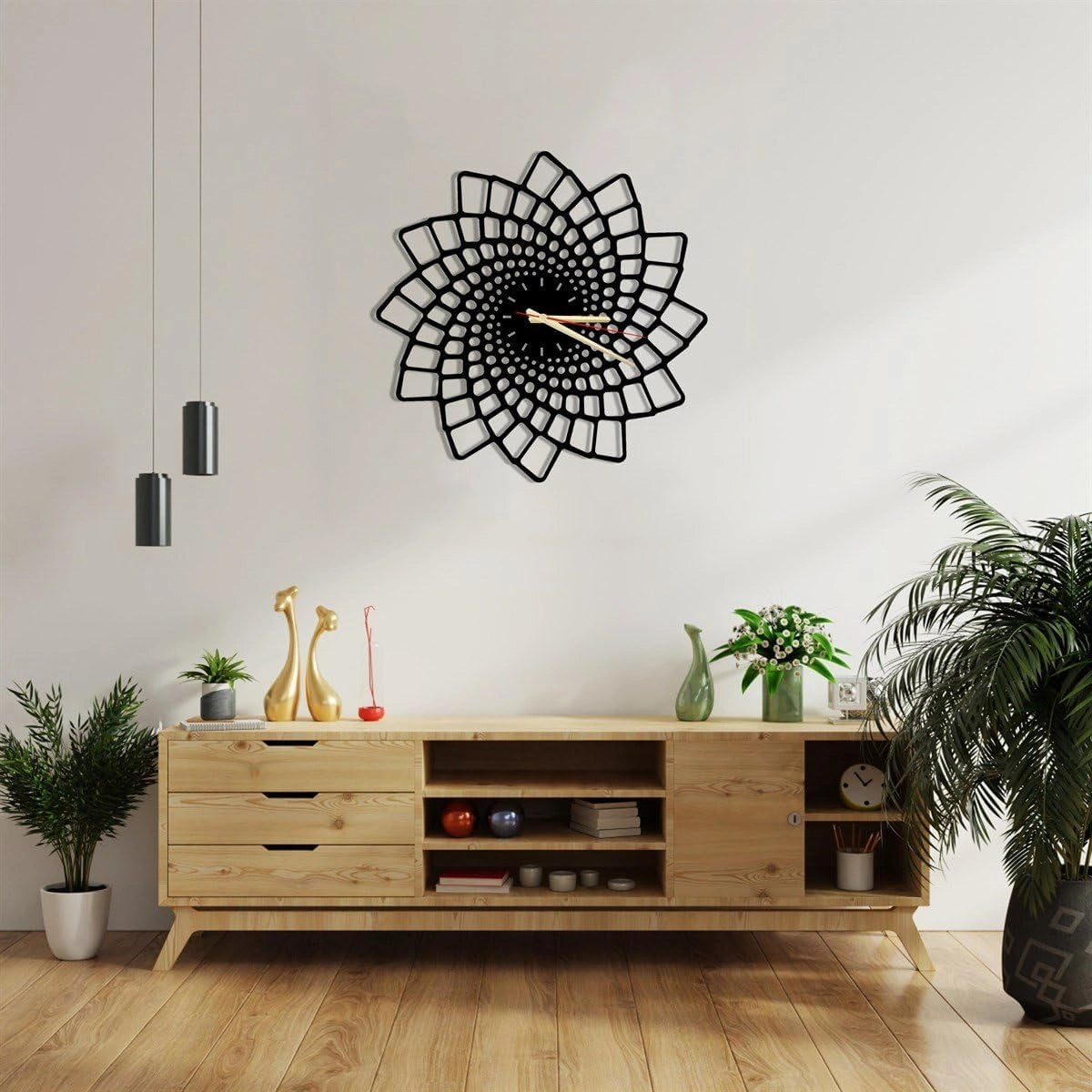 Modern Black Spiral Geometric Wall Clock - 35cm Optical Illusion Design