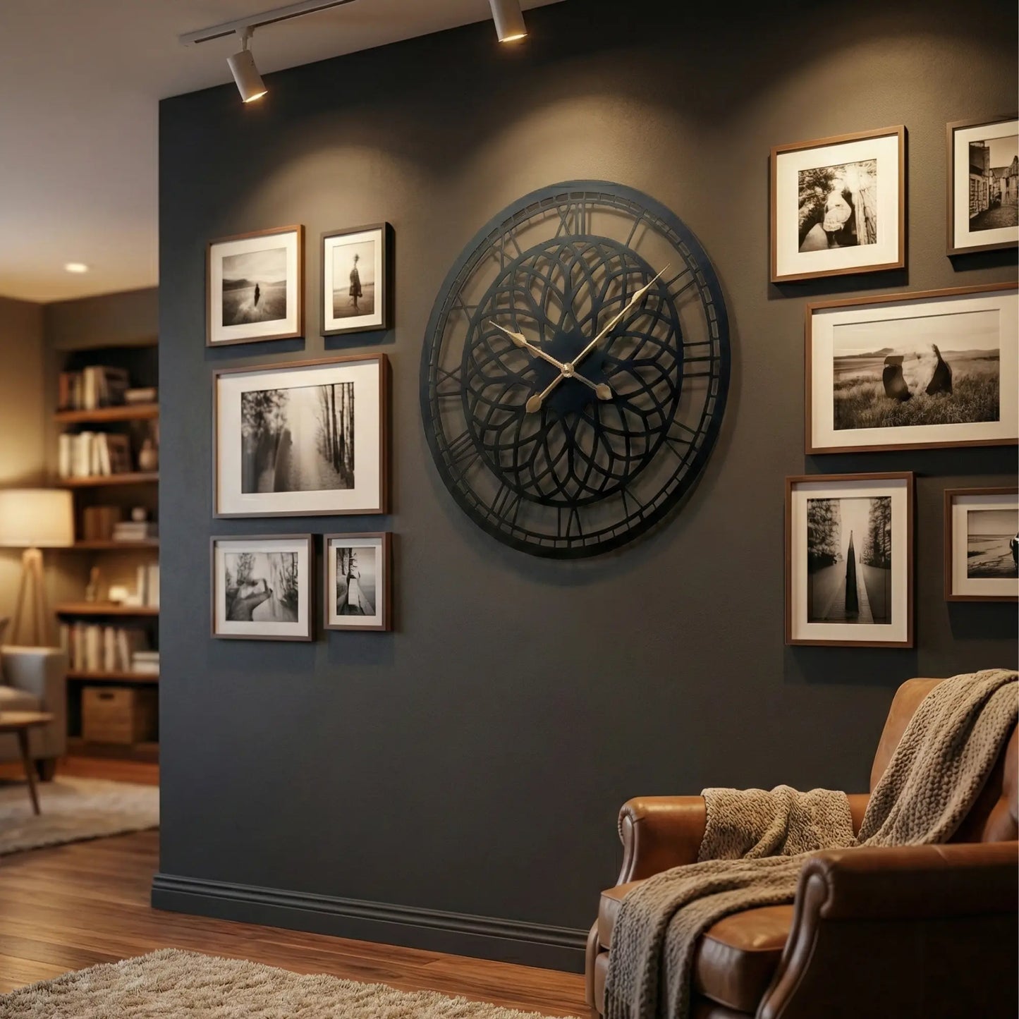 Modern Black Metal Wall Clock with Geometric Design